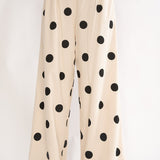 Loraya Wide Leg Pleat Pants Polka Dot Beige/Black