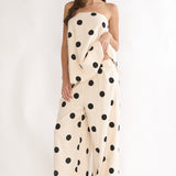 Loraya Wide Leg Pleat Pants Polka Dot Beige/Black