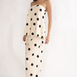 Loraya Wide Leg Pleat Pants Polka Dot Beige/Black