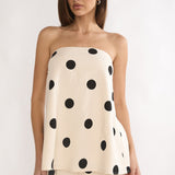 Loraya Strapless Split Back Top Polka Dot Beige/Black