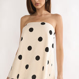 Loraya Strapless Split Back Top Polka Dot Beige/Black