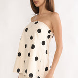 Loraya Strapless Split Back Top Polka Dot Beige/Black