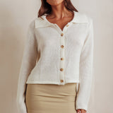 Margaret Button-Up Knit Cardigan Milk