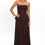 Synthia Peplum Waist Maxi Dress Chocolate