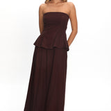 Synthia Peplum Waist Maxi Dress Chocolate