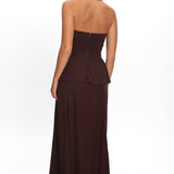 Synthia Peplum Waist Maxi Dress Chocolate