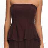 Synthia Peplum Waist Maxi Dress Chocolate