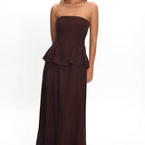 Synthia Peplum Waist Maxi Dress Chocolate