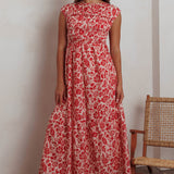 Called Out Gathered Bodice Maxi Dress Floral Red