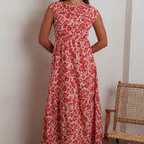 Called Out Gathered Bodice Maxi Dress Floral Red