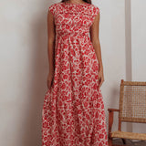 Called Out Gathered Bodice Maxi Dress Floral Red