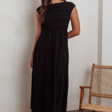 Called Out Gathered Bodice Maxi Dress Black