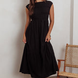 Called Out Gathered Bodice Maxi Dress Black