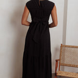Called Out Gathered Bodice Maxi Dress Black