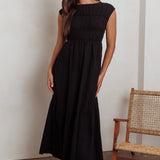 Called Out Gathered Bodice Maxi Dress Black