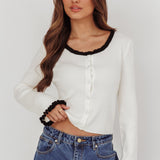 Oshan Ruffle Trim Cardigan Cream