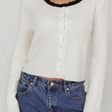 Oshan Ruffle Trim Cardigan Cream