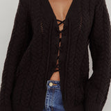 Seattle Lace-Up Front Knit Top Black