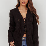 Seattle Lace-Up Front Knit Top Black