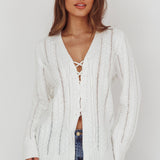 Seattle Lace-Up Front Knit Top White
