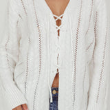 Seattle Lace-Up Front Knit Top White