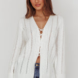 Seattle Lace-Up Front Knit Top White