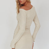 Nysha Asymmetric Neckline Mini Dress Oat