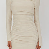 Nysha Asymmetric Neckline Mini Dress Oat
