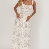 Seen The Light Tie Bust Maxi Dress Floral Cream/Pink