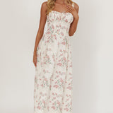 Seen The Light Tie Bust Maxi Dress Floral Cream/Pink