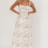 Seen The Light Tie Bust Maxi Dress Floral Cream/Pink