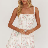 Seen The Light Tie Bust Mini Dress Floral Cream