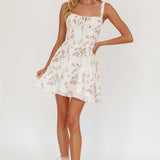Seen The Light Tie Bust Mini Dress Floral Cream
