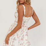 Seen The Light Tie Bust Mini Dress Floral Cream