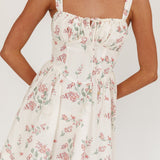 Seen The Light Tie Bust Mini Dress Floral Cream
