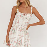 Seen The Light Tie Bust Mini Dress Floral Cream