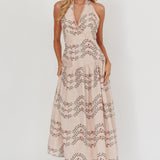 Saint Malo Halterneck Maxi Dress Floral Beige