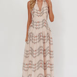 Saint Malo Halterneck Maxi Dress Floral Beige
