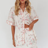 Catherina Ric-Rac Trim Button-Up Shirt Floral Pink
