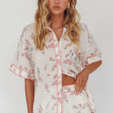 Catherina Ric-Rac Trim Button-Up Shirt Floral Pink
