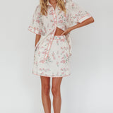 Catherina Ric-Rac Trim Button-Up Shirt Floral Pink