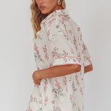 Catherina Ric-Rac Trim Button-Up Shirt Floral Pink