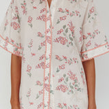 Catherina Ric-Rac Trim Button-Up Shirt Floral Pink