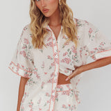 Catherina Ric-Rac Trim Button-Up Shirt Floral Pink