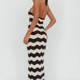 Yelena Halter Neck Knit  Maxi Dress Zig-Zag Cream