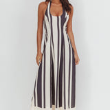 Florie Scoop Neck Halter Maxi Dress Stripe Black
