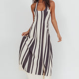 Florie Scoop Neck Halter Maxi Dress Stripe Black