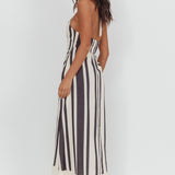 Florie Scoop Neck Halter Maxi Dress Stripe Black