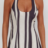 Florie Scoop Neck Halter Maxi Dress Stripe Black