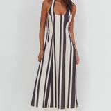 Florie Scoop Neck Halter Maxi Dress Stripe Black